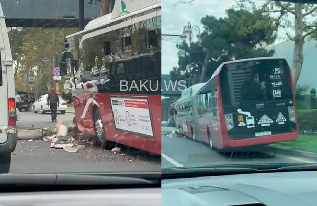 18 metrlik “BakuBus” avtobusu qəzaya uğradı – VİDEO