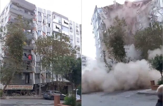 İzmirdə binanın çökmə anı – VİDEO