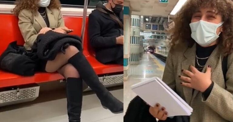 Metroda gördüyü qısa ətəkli qızın gizli şəklini çəkdi – VİDEO