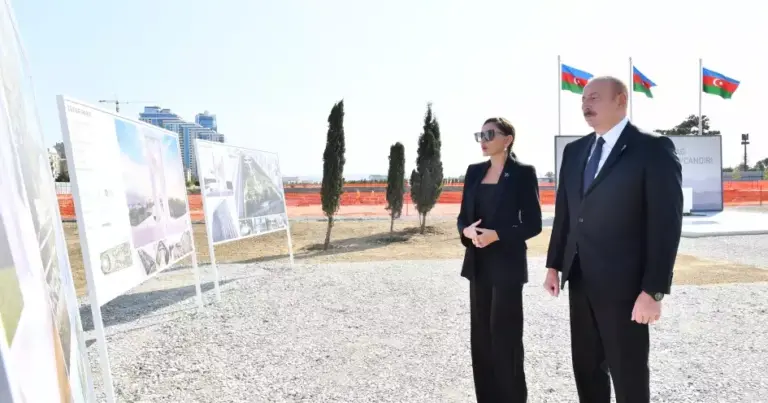 Prezident və xanımı Bakıda inşası davam etdirilən Zəfər parkında