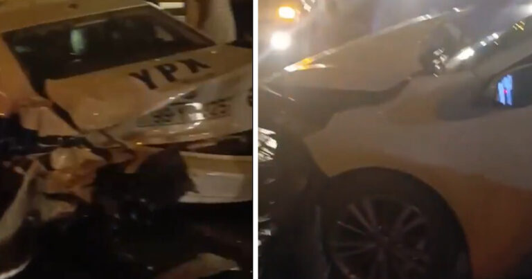 Aeroport yolunda qəza – Avtomobil yol kənarında dayanmış polis maşınına çırpıldı – VİDEO